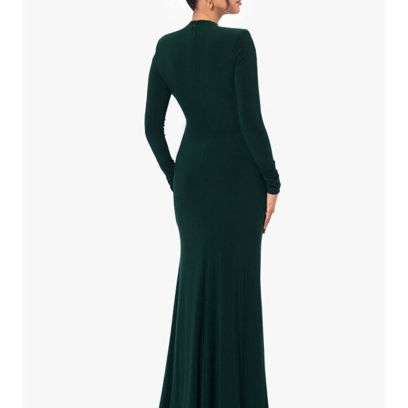 Betsy & Adam Emerald Green Long Sleeve Draped Gown Size 10 Elegant Formal Evenin - Picture 2 of 8